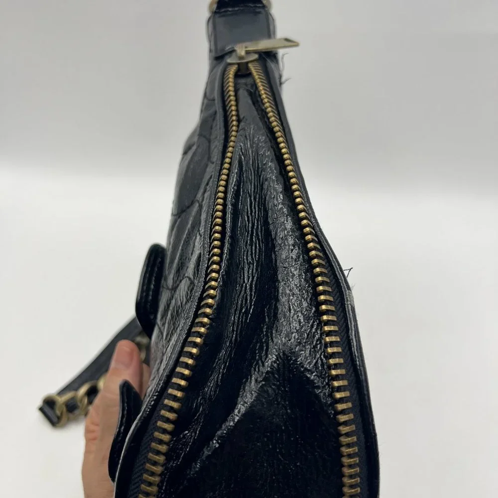 Cynthia Rowley Hobo Black Patent Style Leather‎ Tote Shoulder Bag Metal Hardware